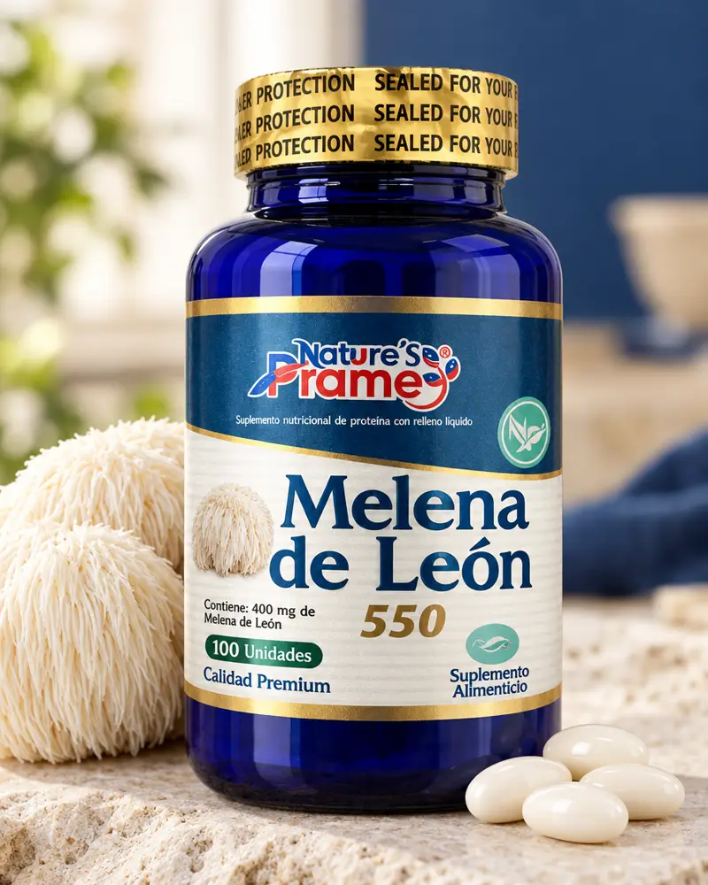 Melena de León PRAME 550 en gomitas blandas, frasco de 100 unidades con hongo melena de león