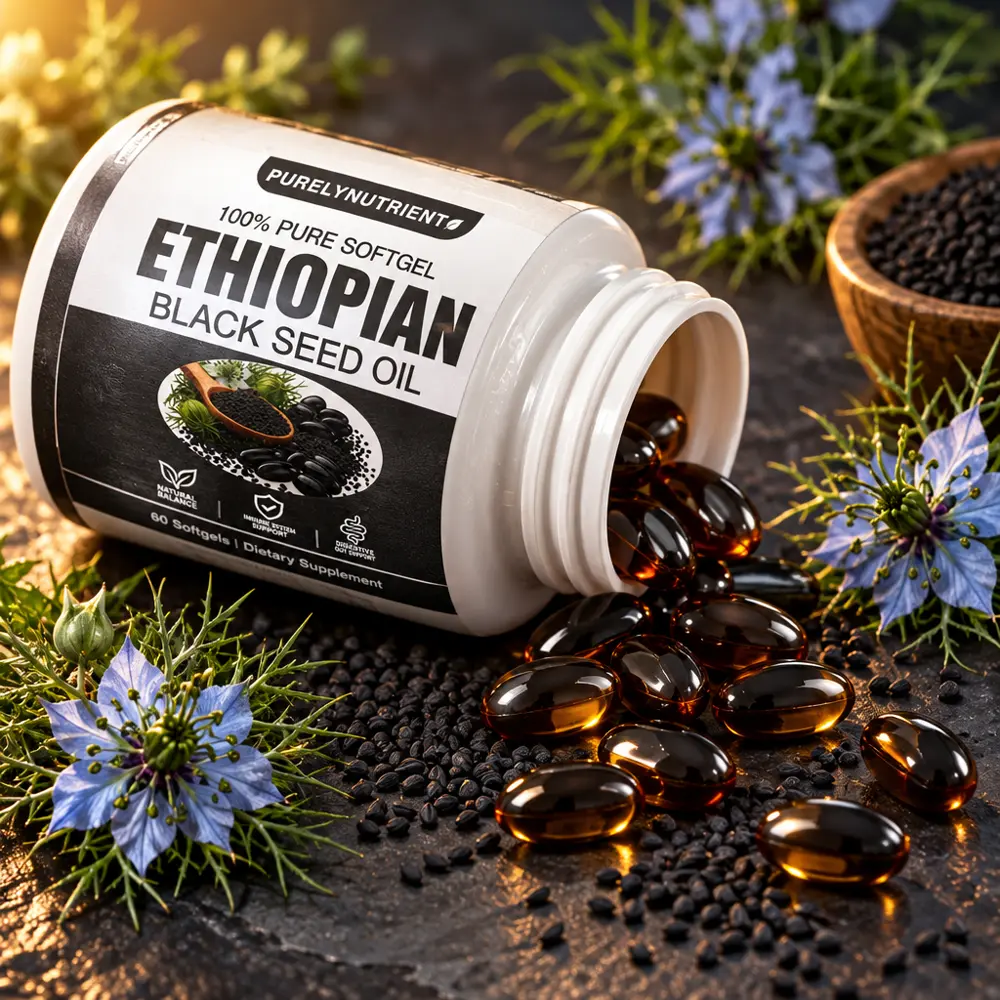 Aceite de semilla negra nigella sativa en cápsulas